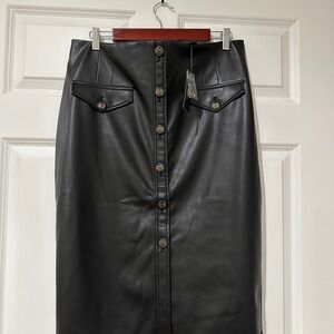 White House Black Market Black Button-Front Pencil Skirt